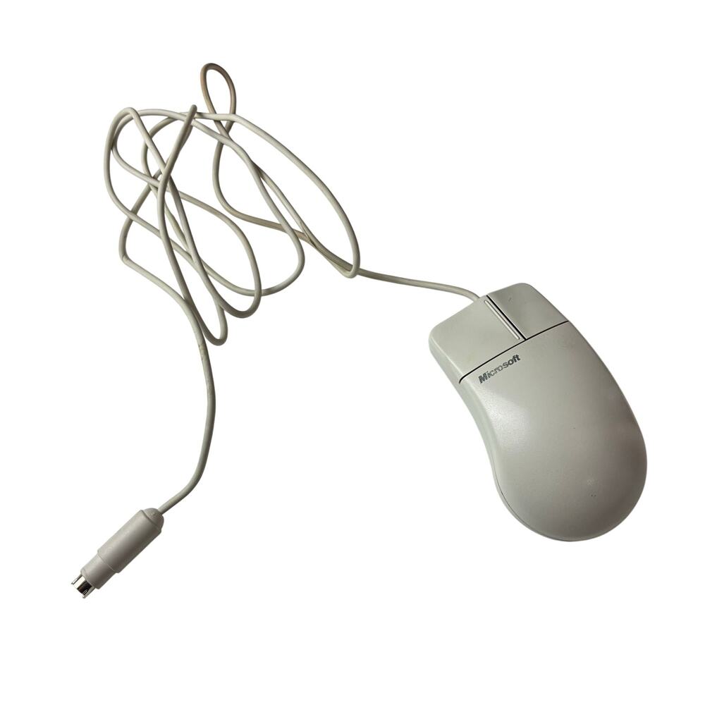 Vintg Microsoft 2.1A Mechanical Roller Ball Mouse Port Compatible Wired 2 Button